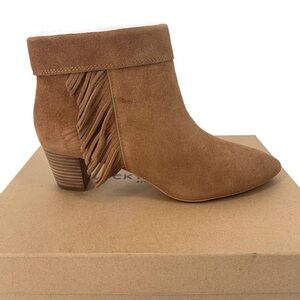 NIB Lucky Brand Zakina‎ Fringe Cuffed Bootie Honey Oiled Suede 8.5M